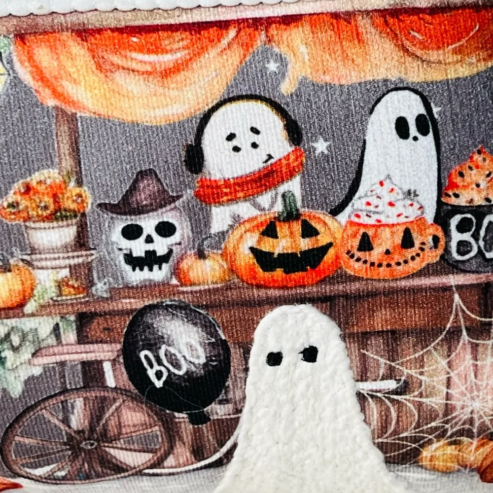 Halloween Sweet Shop Textured Throw Pillow Ghosts Candy Cake Pumpkins Party